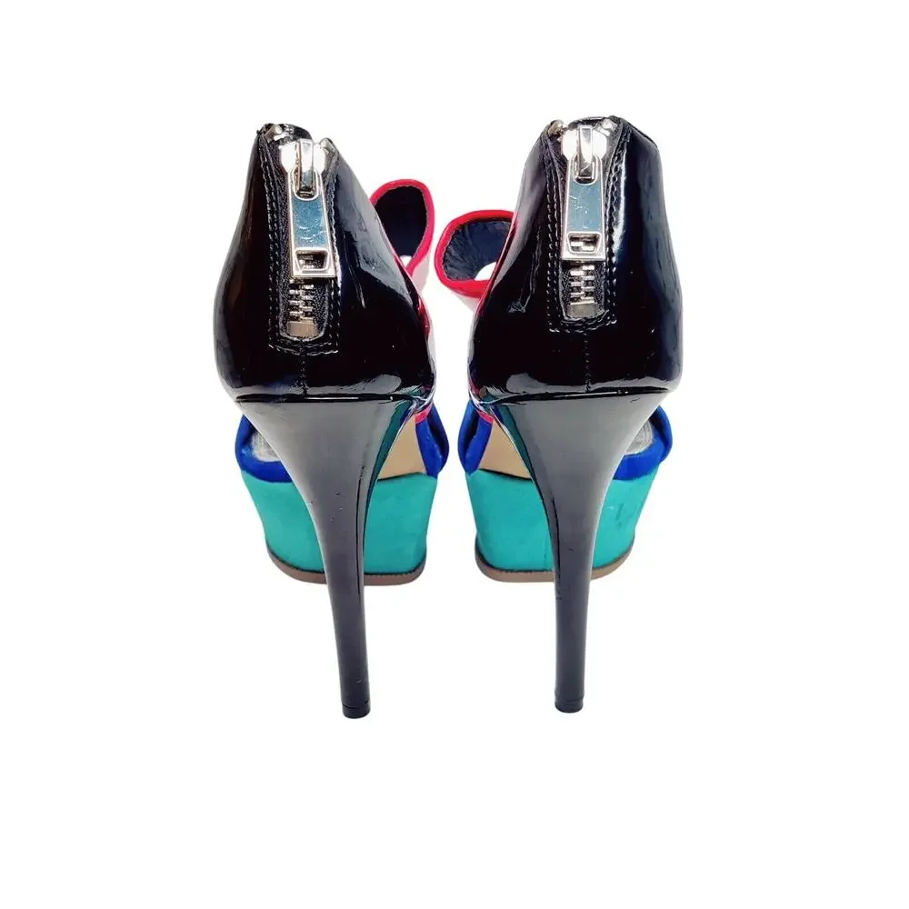 Bakers Color Block Blue Womens High Heel Stiletto‎ Platform Sz 7M Patent Leather